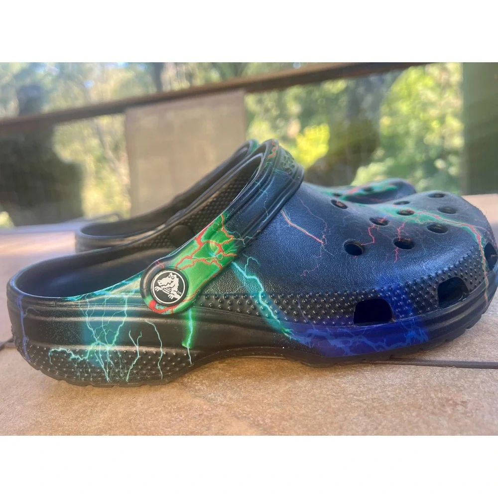 Crocs Classic Clog Out of This World II Black Neon Lightning Bolt Print M6 W8